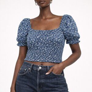 $59 Retail | Abercrombie & Fitch Smocked Floral Puff Sleeve Crop Top Size S NWT